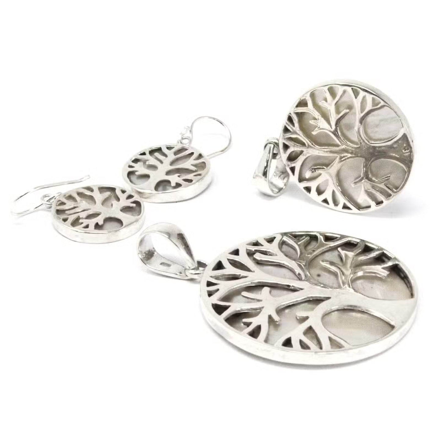 Lebensbaum Ohrringe 925 Silber 15mm - Perlmutt - Silberschmuck - Hauttempel