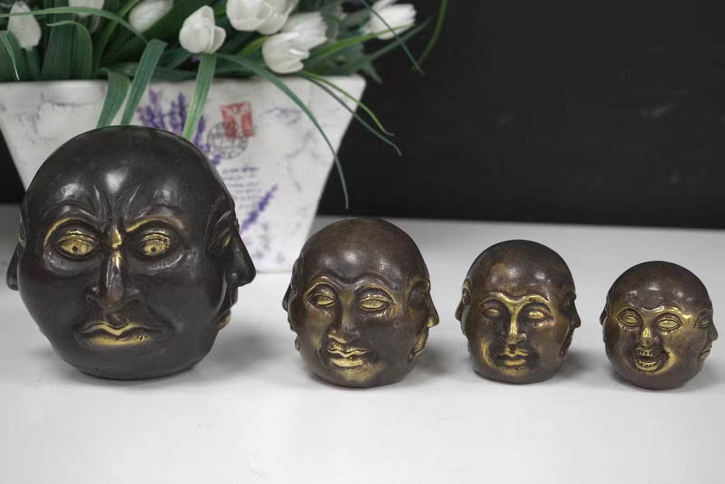 Fengshui - Viergesichtiger Buddha aus Messing - 5cm - Statuen & Figuren - Hauttempel