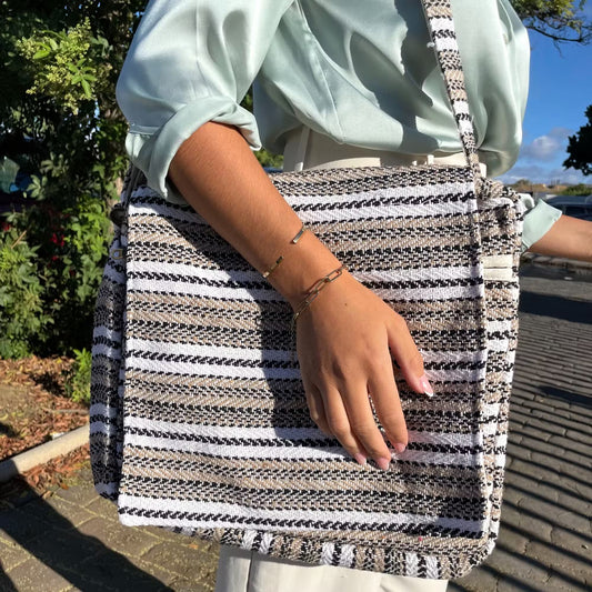 Laptop-Tasche - BANJARA - Boho-Stil - Zartes Creme & Grau