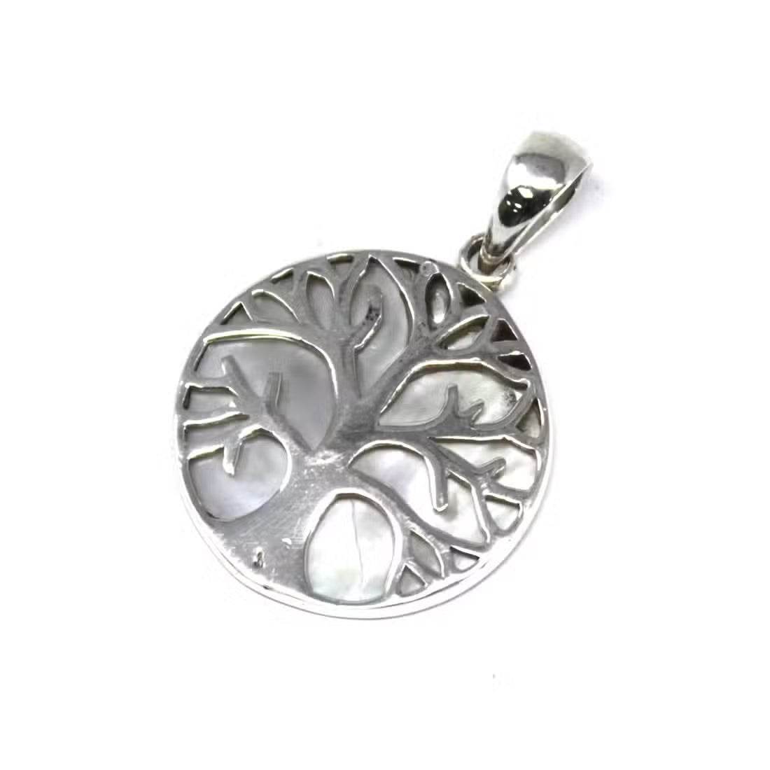Lebensbaum Anhänger 925 Silber 22mm - Perlmutt - Silberschmuck - Hauttempel