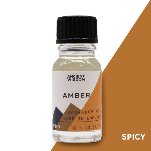 Raumduftöl Amber – Flasche mit warmbrauner Duftfarb-Kachel
