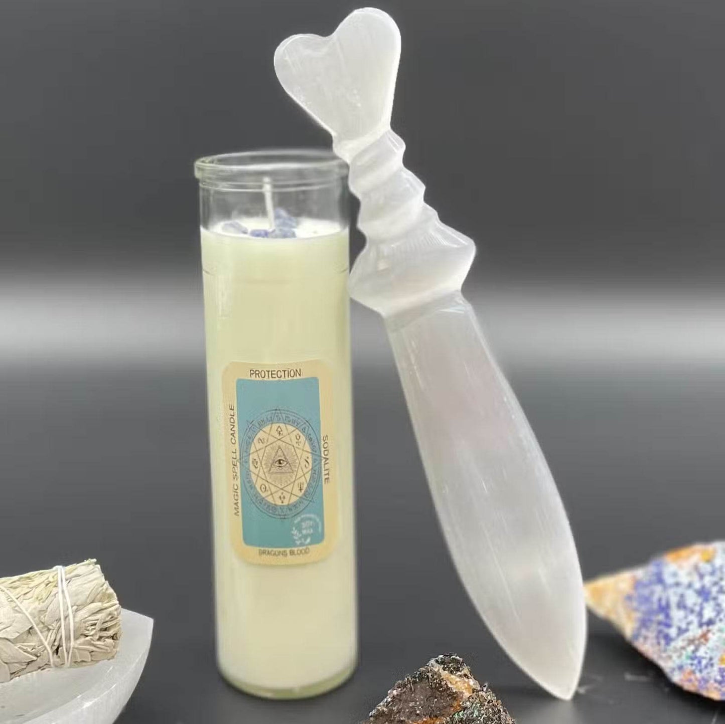 Großes Selenit-Ritualmesser – Spirale - Selenit-Ritualmesser - Hauttempel