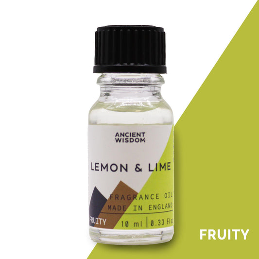 Raumduftöl Zitrone und Limette – Flasche mit gelbgrüner Duftfarb-Kachel