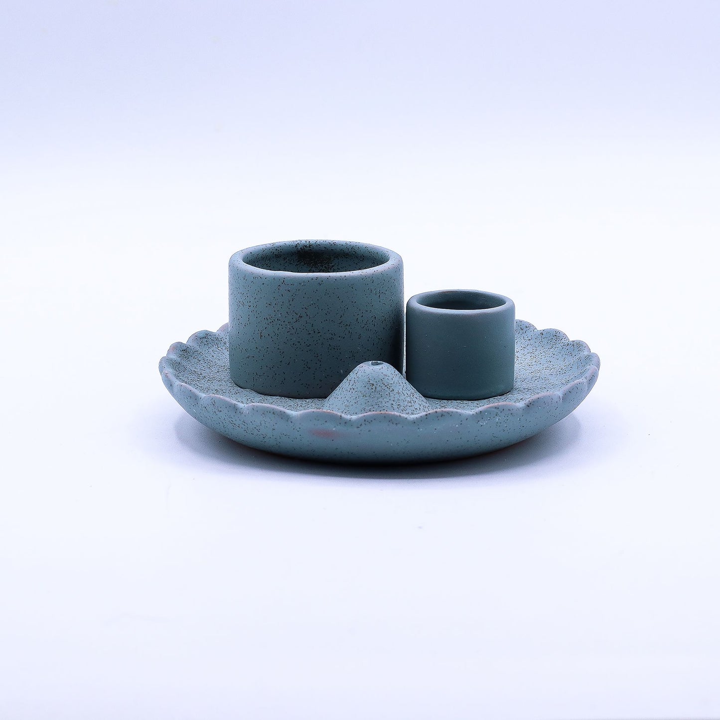 3in1 Keramik-Halter für Räucherstäbchen, Kegel, Bündel & Palo Santo - Lotus Blume - Blau