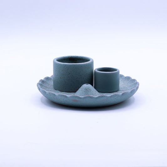 3in1 Keramik-Halter für Räucherstäbchen, Kegel, Bündel & Palo Santo - Lotus Blume - Blau