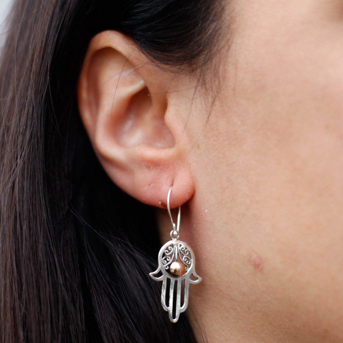 Ohrschmuck HAMSA 925er Silber & 18 karätiges Gold in Geschenkbox - Silver & Gold Jewellery - Gift boxed - Hauttempel
