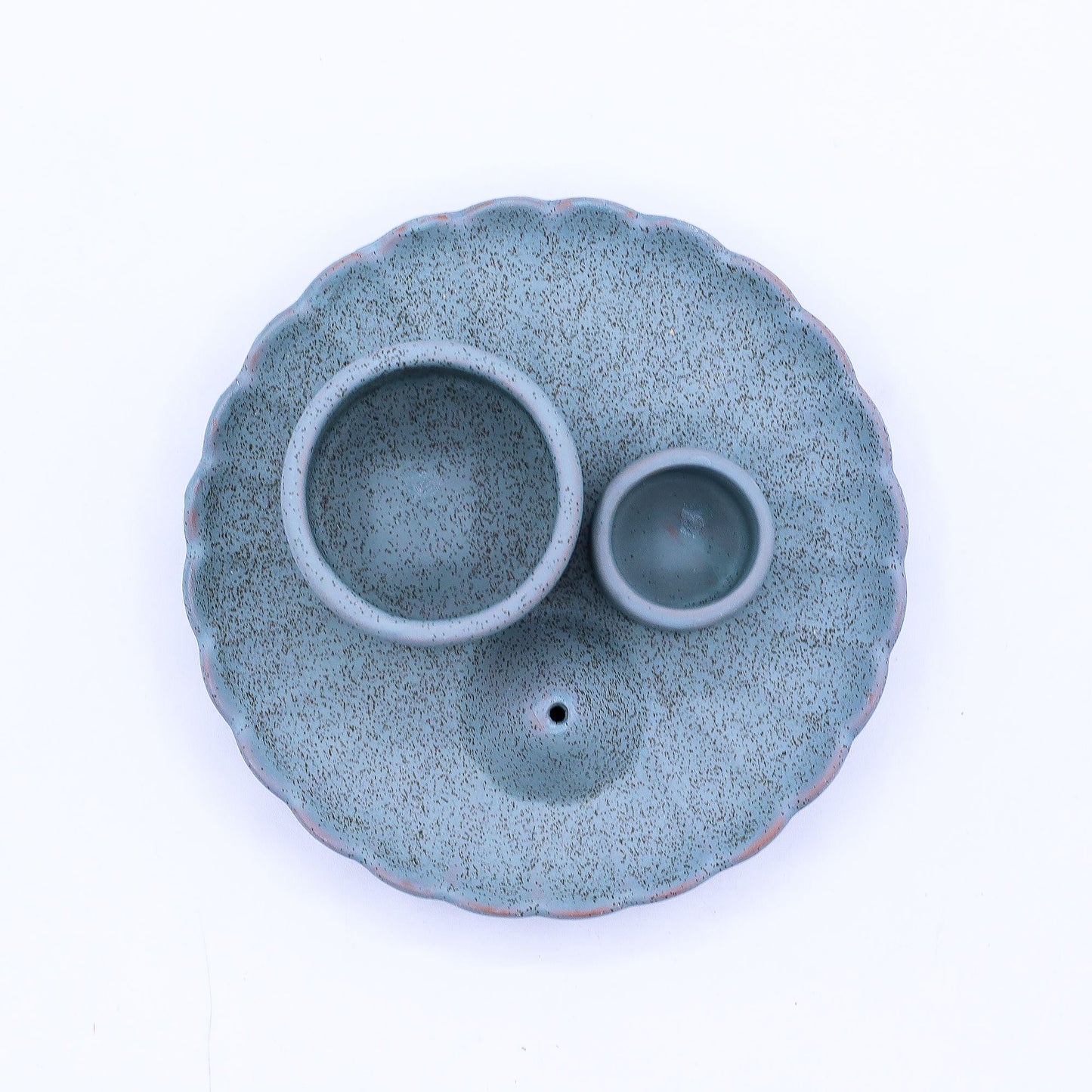 3in1 Keramik-Halter für Räucherstäbchen, Kegel, Bündel & Palo Santo - Lotus Blume - Blau