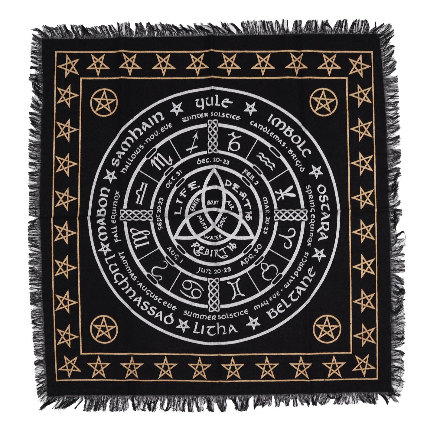 Esoterisches Altartuch mit Fransen - Leben, Tod & Wiedergeburt - Esoteric Altar Cloth - Hauttempel