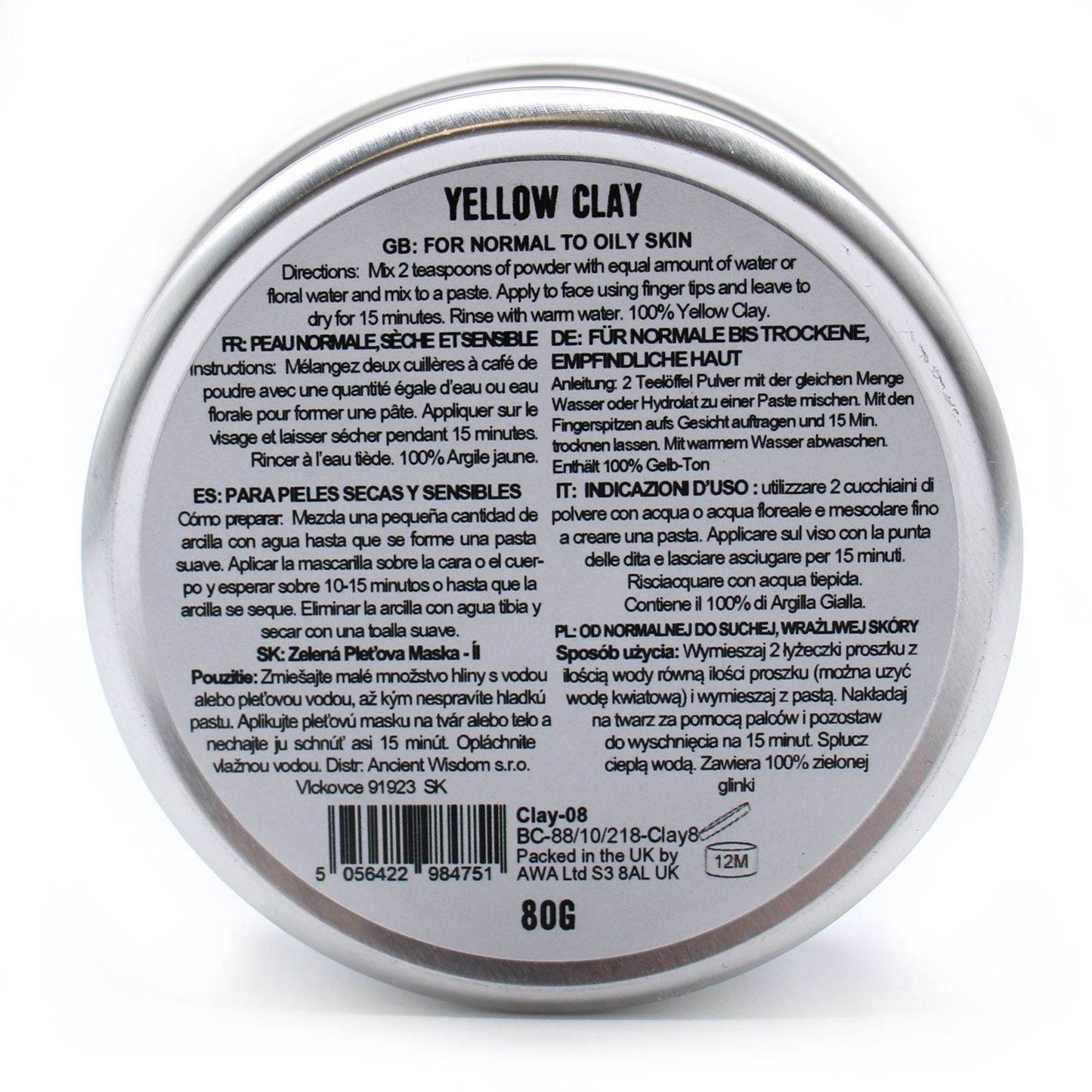 Gesichtsmaske Yellow Clay (Gelber Ton) - 80g - Clay Face Mask Powders - Hauttempel