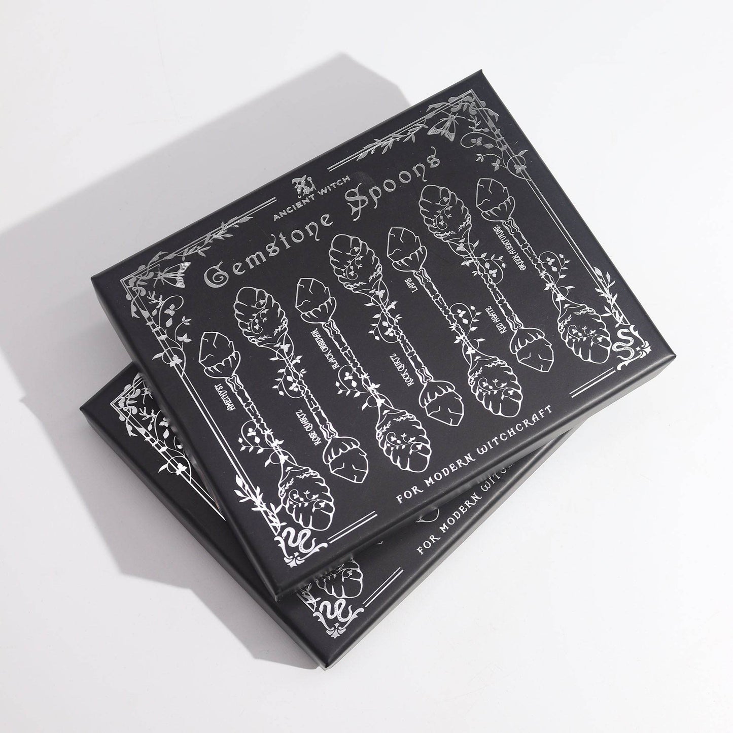 Set mit 7 Edelstein Hexenlöffeln -Silber-Finish - Löffel - Hauttempel