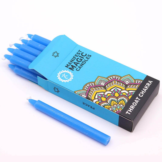 Hals-Chakra Manifestation Kerzen Hellblau (12-er Set) - Magic Candles for Manifestation - Hauttempel