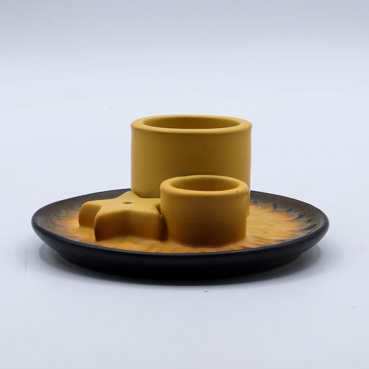 3in1 Keramik-Halter für Räucherstäbchen, Kegel, Bündel & Palo Santo - Sand & Grau mit Stern