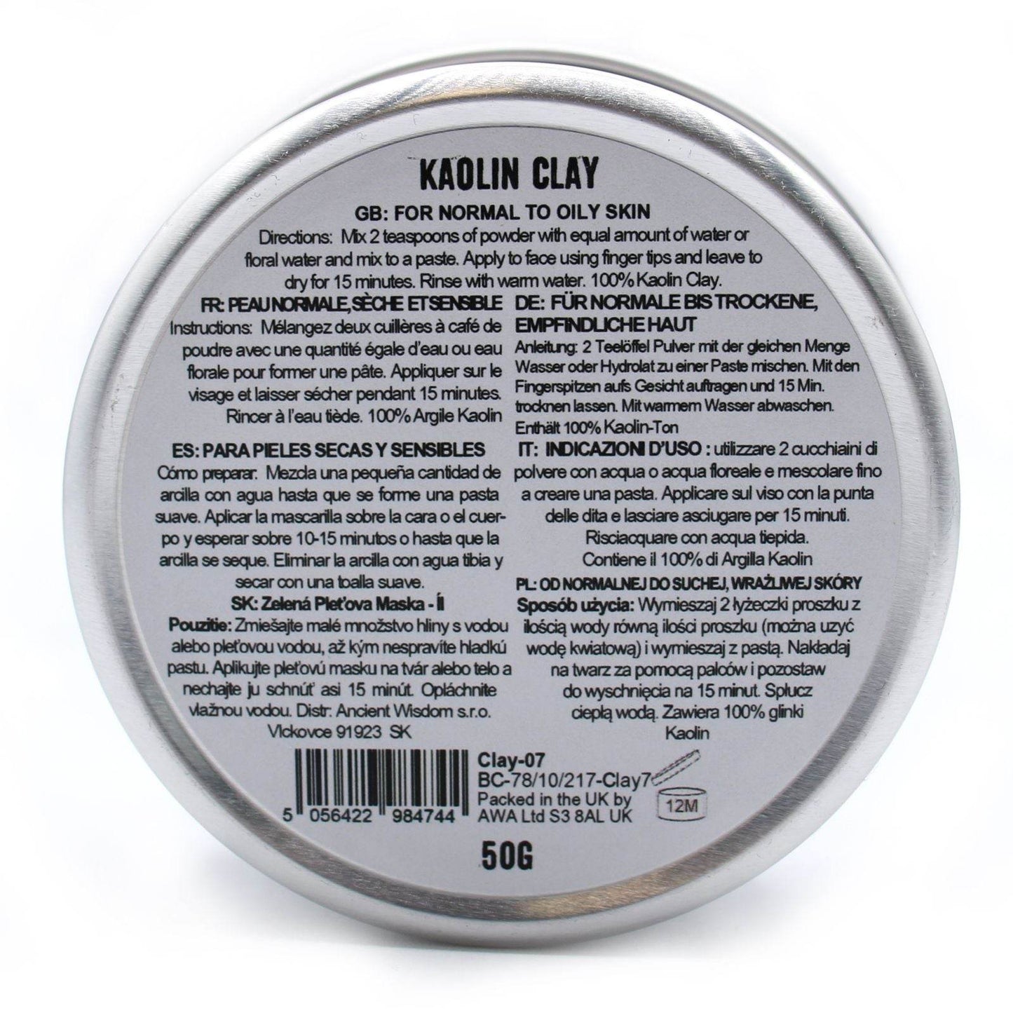 Gesichtsmaske Kaolin Clay (Kaolin Ton) - 50g - Clay Face Mask Powders - Hauttempel