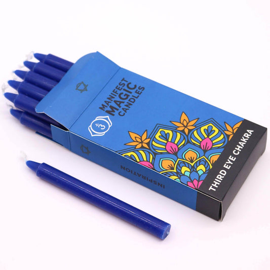 Drittes-Auge-Chakra Manifestation Kerzen Blau (12-er Set) - Magic Candles for Manifestation - Hauttempel