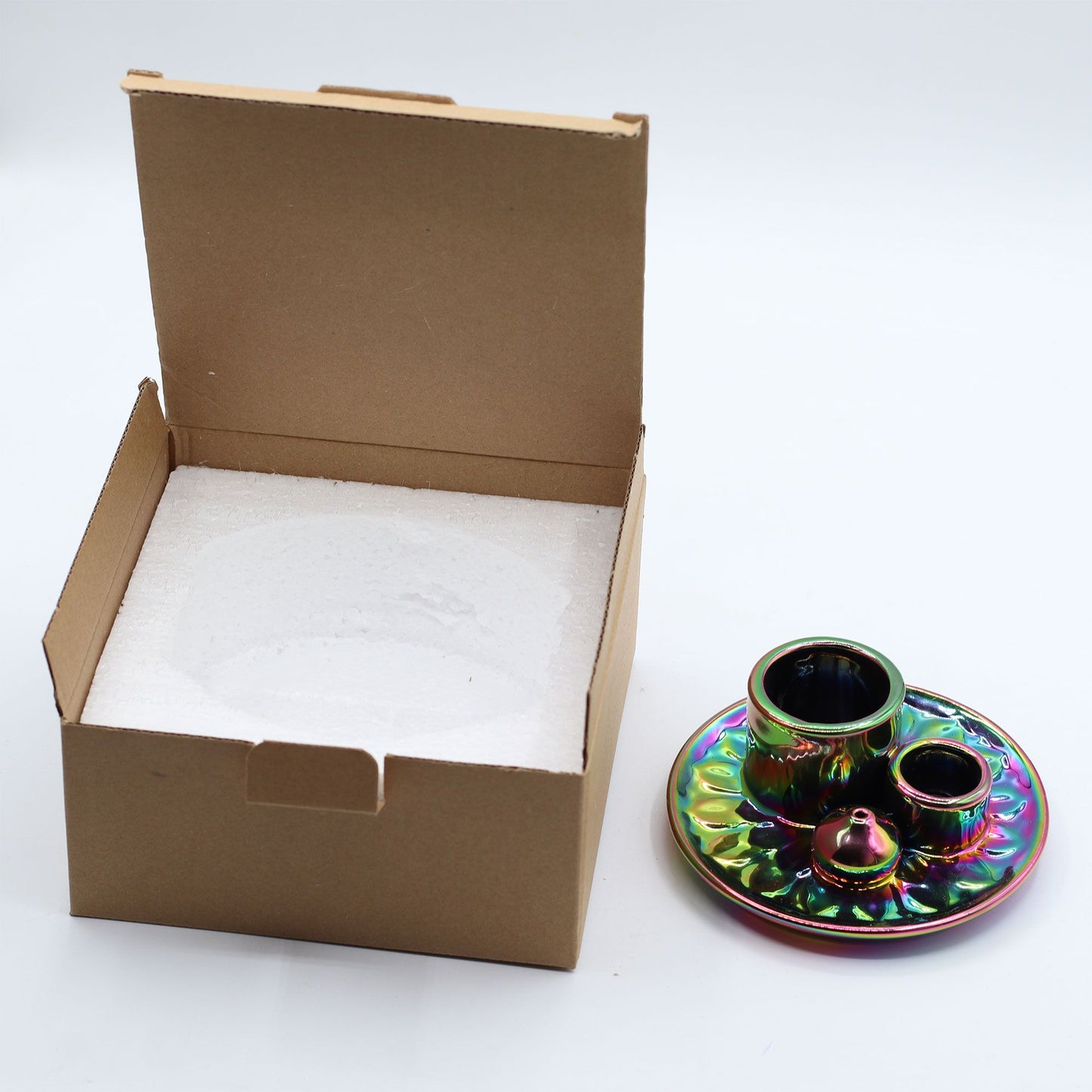 3in1 Keramik-Halter für Räucherstäbchen, Kegel, Bündel & Palo Santo - Metallic Rainbow