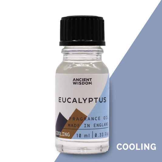 Raumduftöl Eukalyptus – Flasche mit hellblauer Duftfarb-Kachel