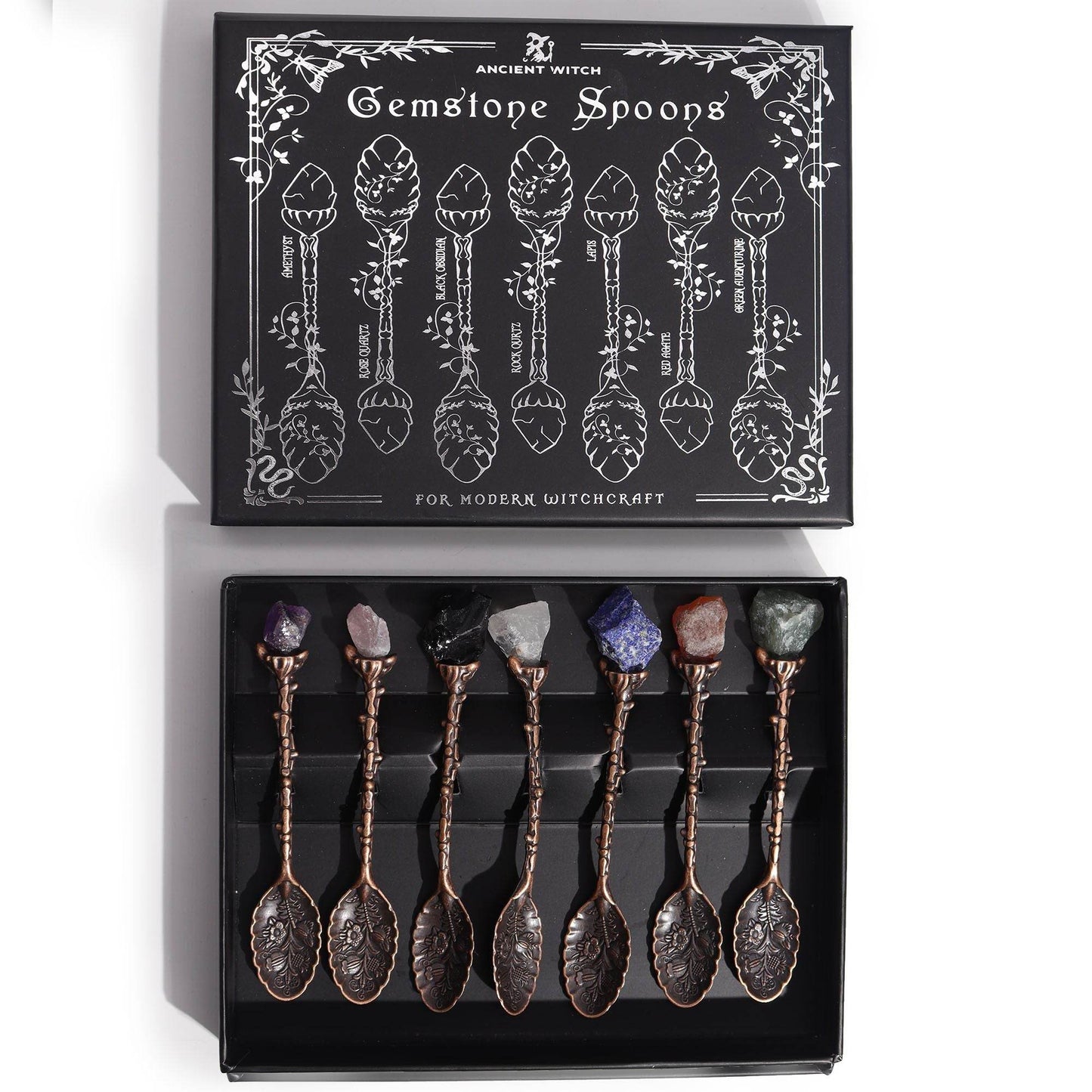 Set mit 7 Edelstein Hexenlöffeln -Bronze-Finish - Löffel - Hauttempel
