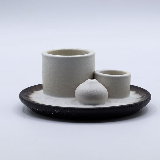 3in1 Keramik-Halter für Räucherstäbchen, Kegel, Bündel & Palo Santo - Weiß & Grau