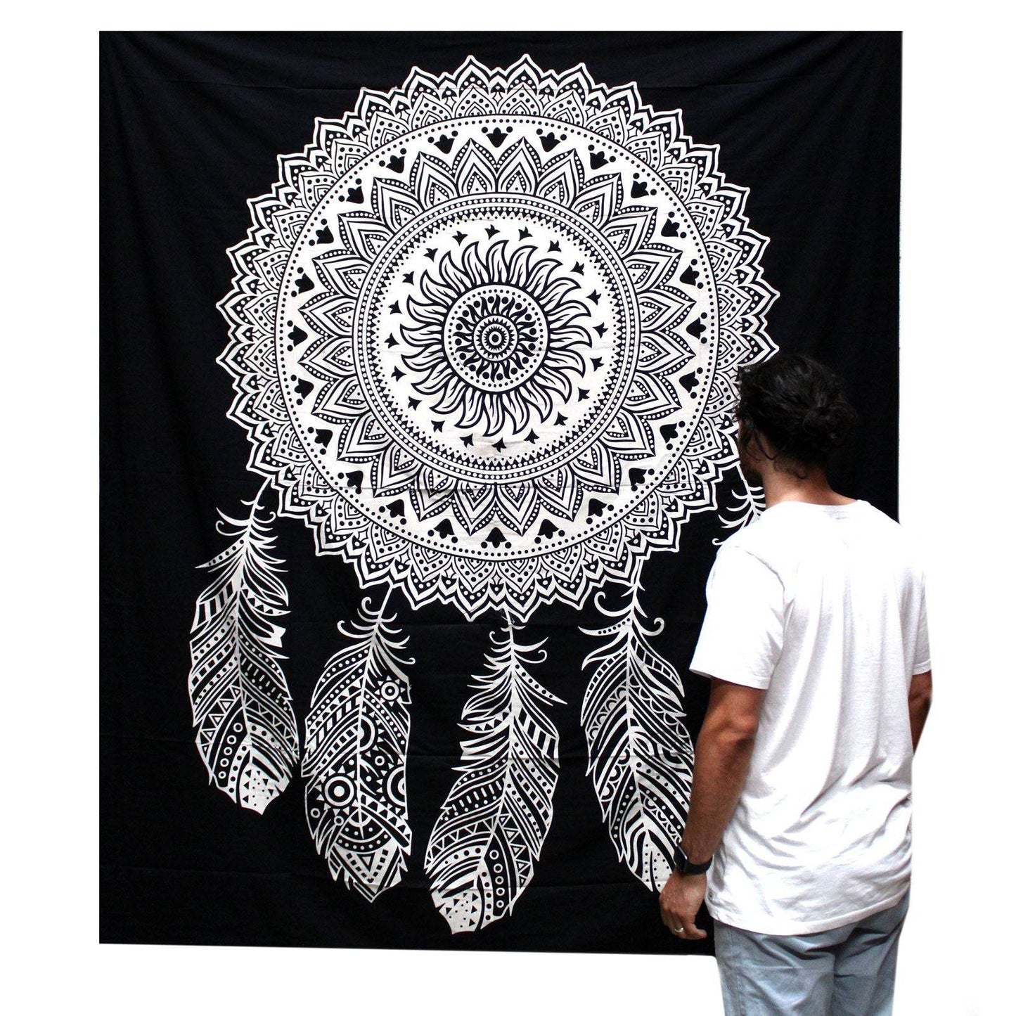 Traumfänger Black & White Tagesdecke + Wandbehang Baumwolle - Black and White Double Cotton Bedspread - Hauttempel