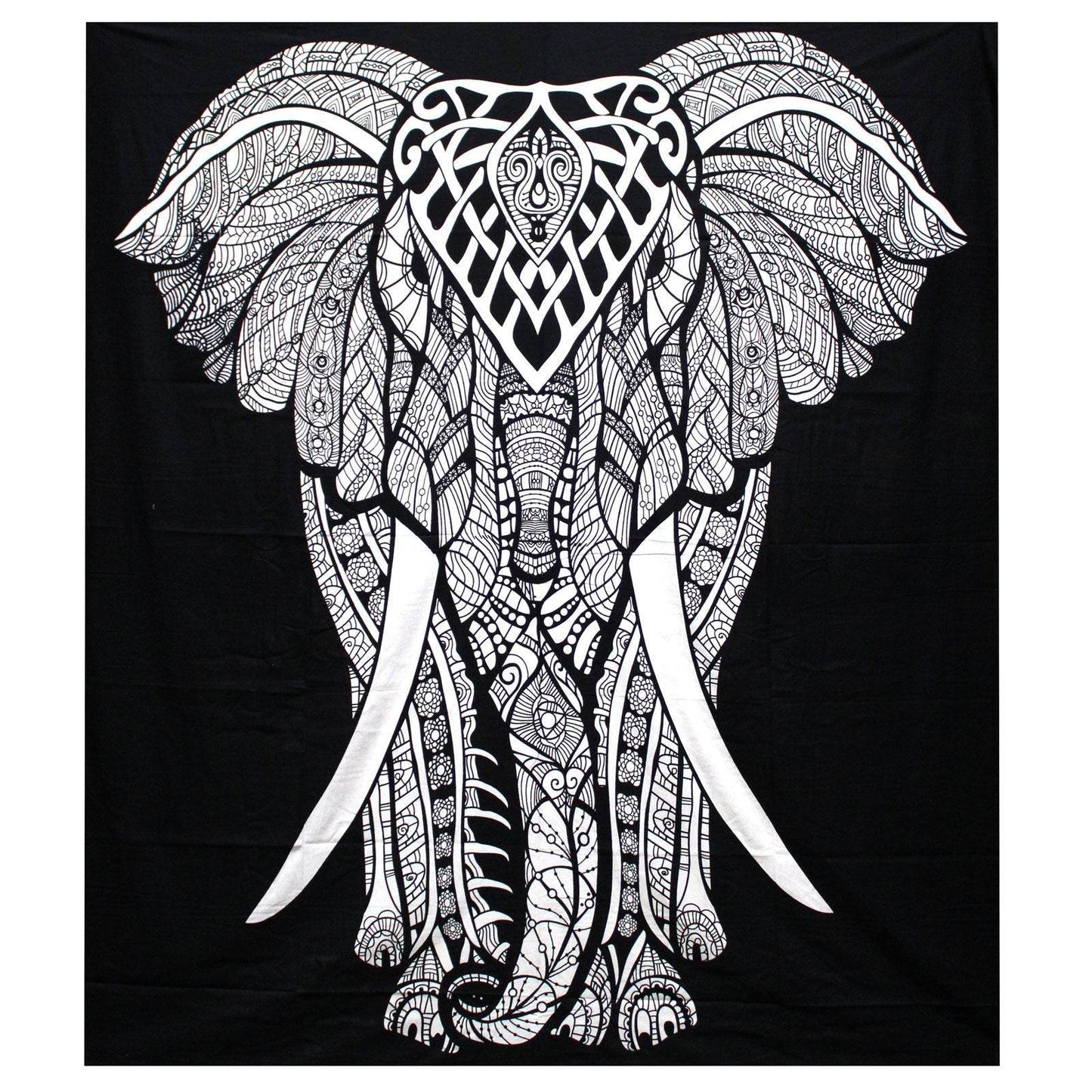 Elefant Black & White Tagesdecke + Wandbehang Baumwolle - Black and White Double Cotton Bedspread - Hauttempel