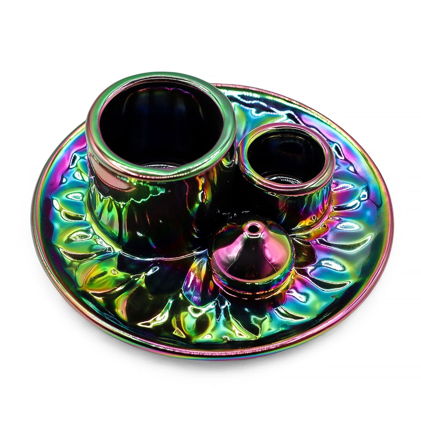 3in1 Keramik-Halter für Räucherstäbchen, Kegel, Bündel & Palo Santo - Metallic Rainbow