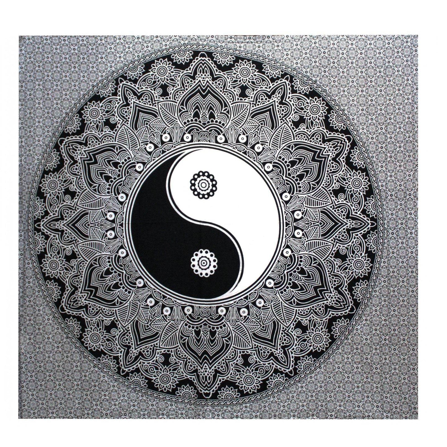 Ying Yang Black & White Tagesdecke + Wandbehang Baumwolle - Black and White Double Cotton Bedspread - Hauttempel