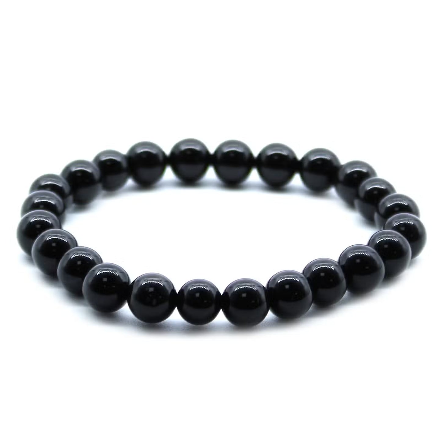 Edelstein-Kraftarmband Schwarzer Achat – schwarzes Perlenarmband, Freisteller
