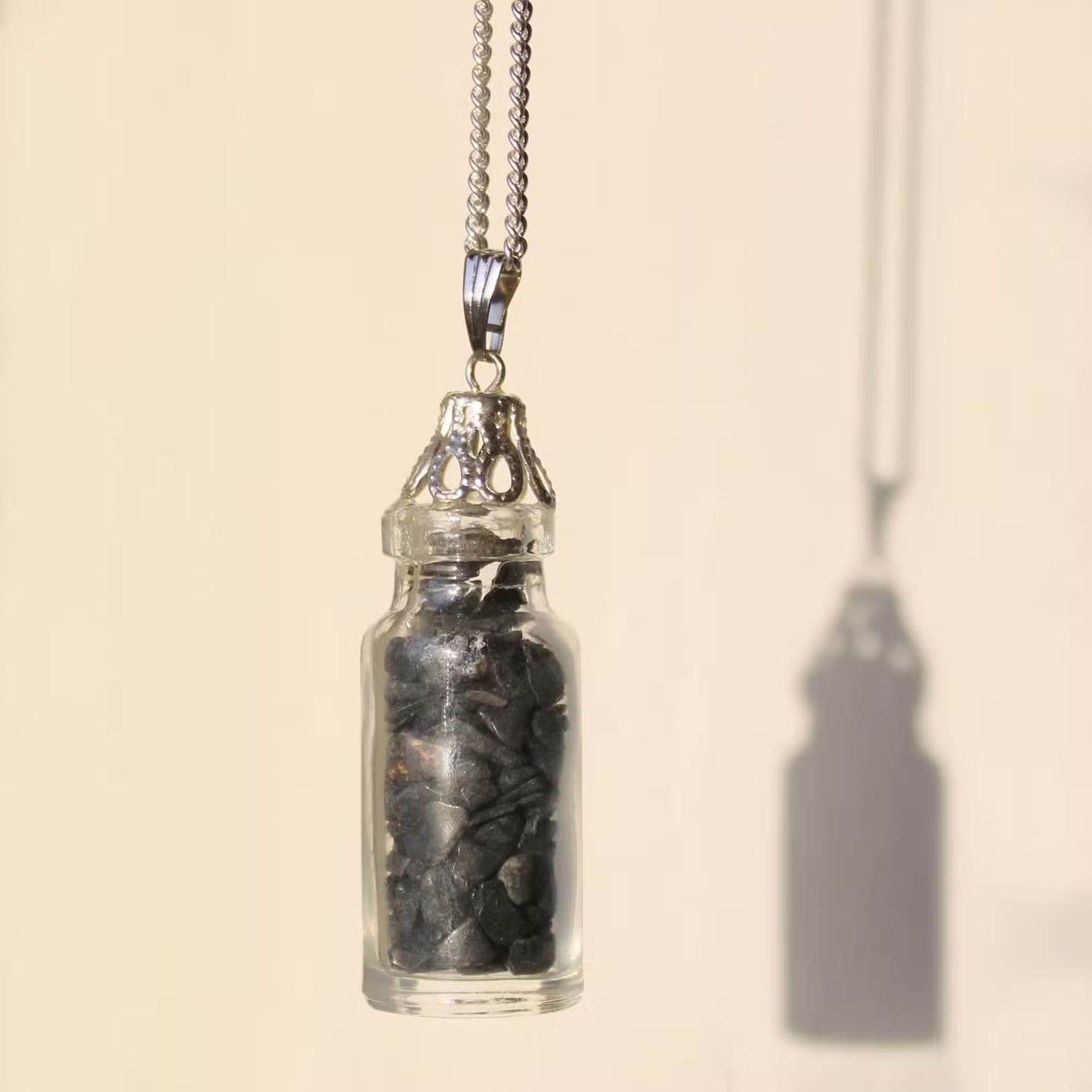 Edelstein-Fläschchen Edelstein Halskette - Schwarzer Onyx - Edelsteinkette - Hauttempel