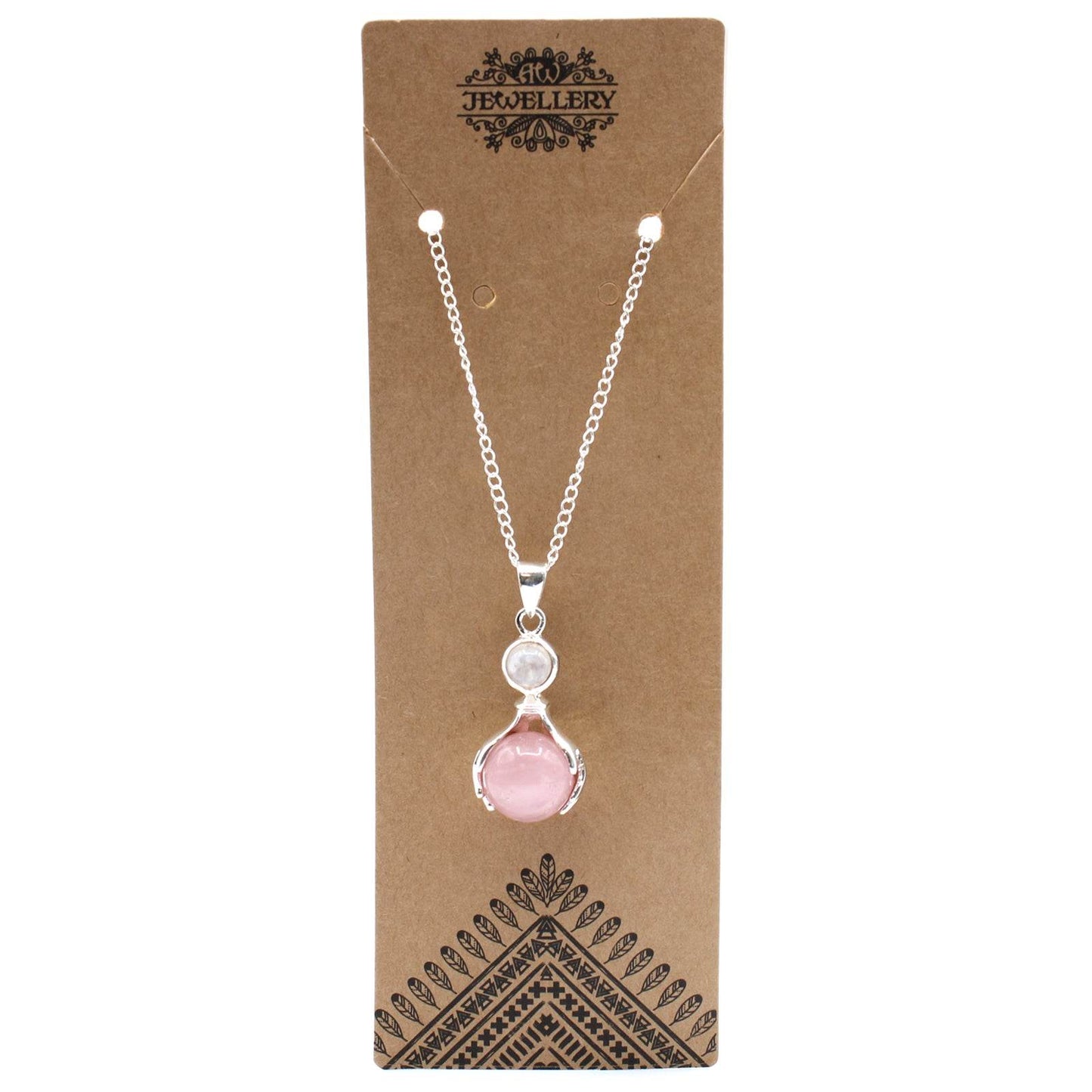 Indische Edelsteinkette - Schützende Hände - Rosenquarz - Edelsteinkette - Hauttempel