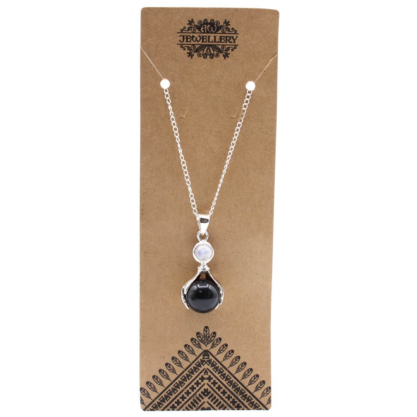 Indische Edelsteinkette - Schützende Hände - Schwarzer Achat - Edelsteinkette - Hauttempel