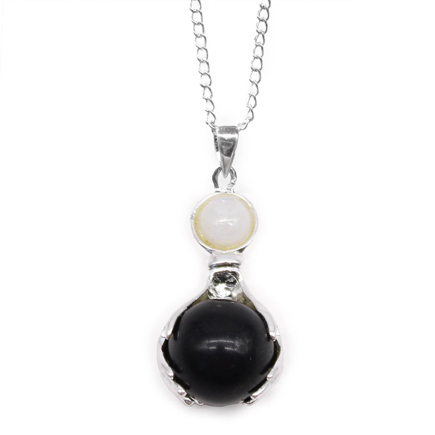 Indische Edelsteinkette - Schützende Hände - Schwarzer Achat - Edelsteinkette - Hauttempel
