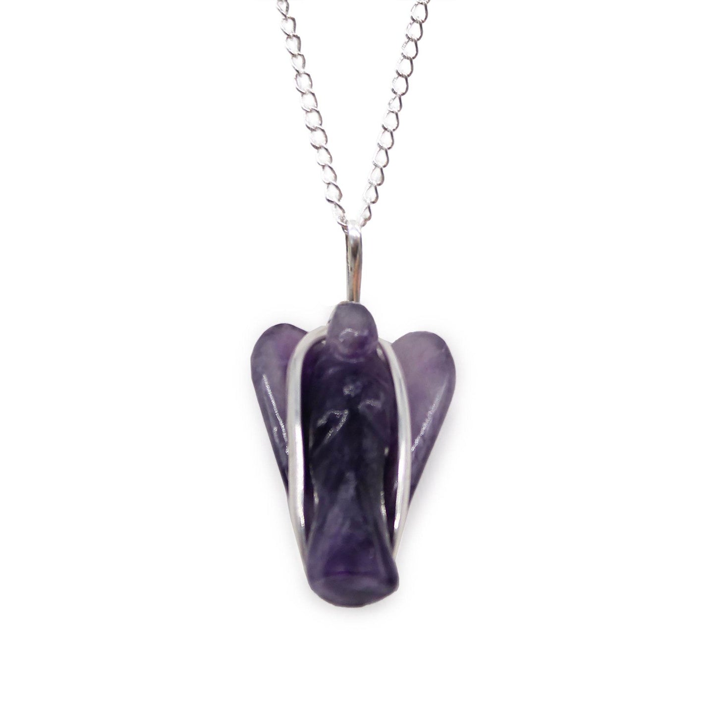 Indische Edelsteinkette Schutzengel aus Amethyst – lila Engelsfigur, Freisteller