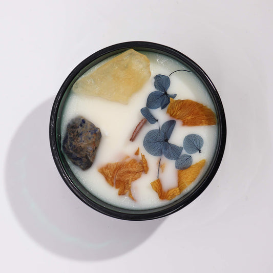 Hop Hare© Kristall-Blumen-Sojawachs-Kerze "Die Sonne"