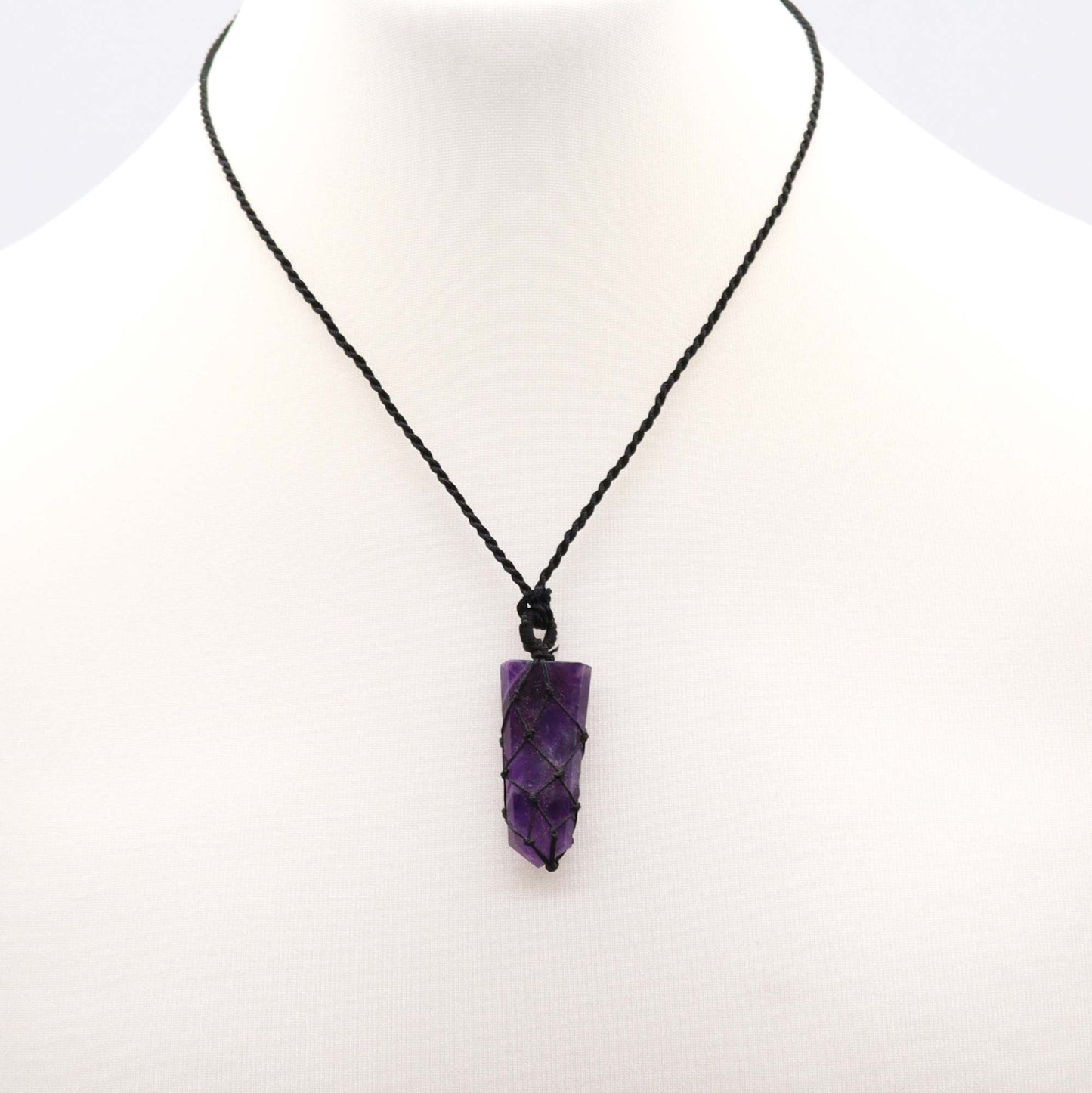 Halskette Geschnürter Edelsteinanhänger - Flache Spitze - Amethyst