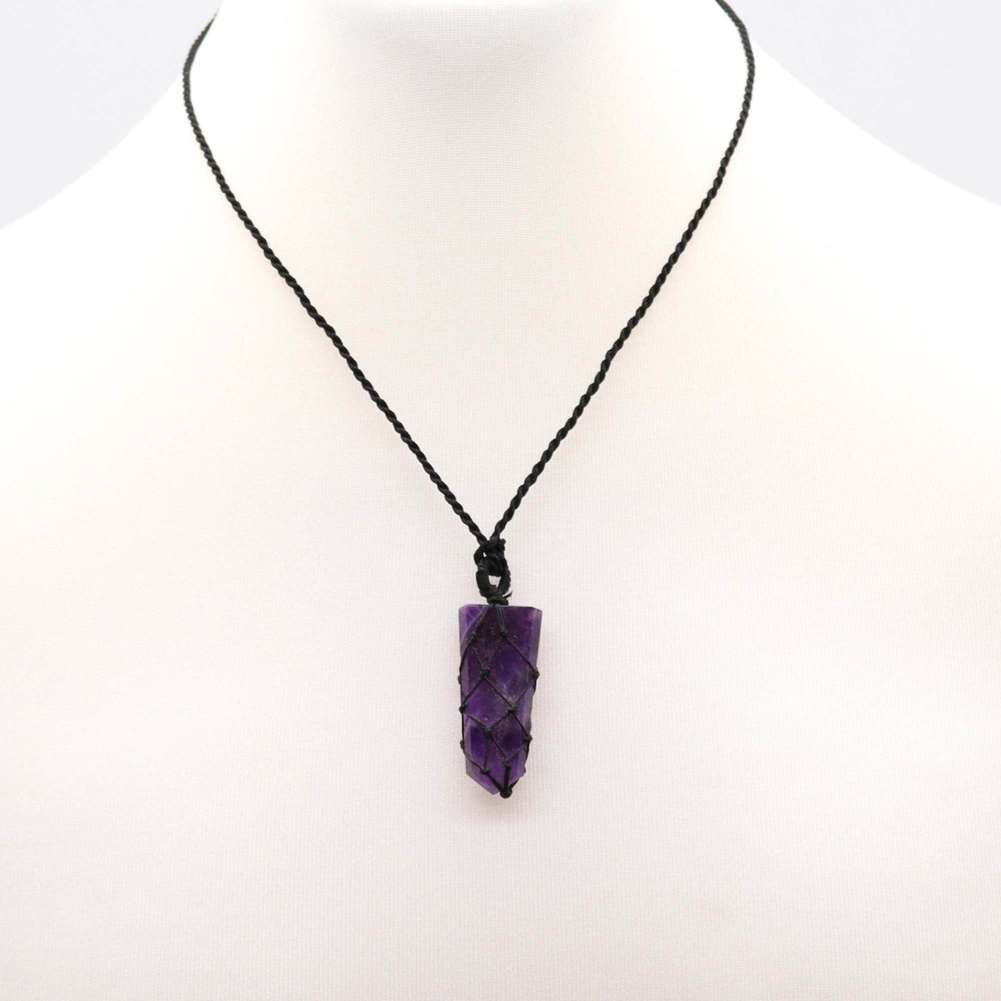 Halskette Geschnürter Edelsteinanhänger - Flache Spitze - Amethyst - Edelsteinkette - Hauttempel