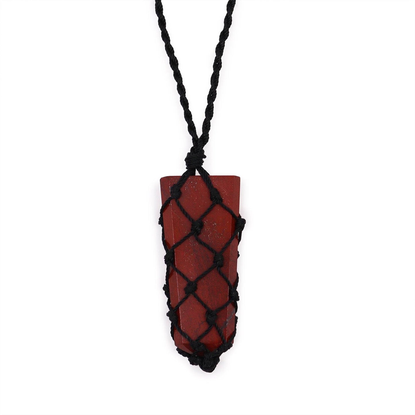 Halskette Geschnürter Edelsteinanhänger - Flache Spitze - Roter Jaspis - Edelsteinkette - Hauttempel