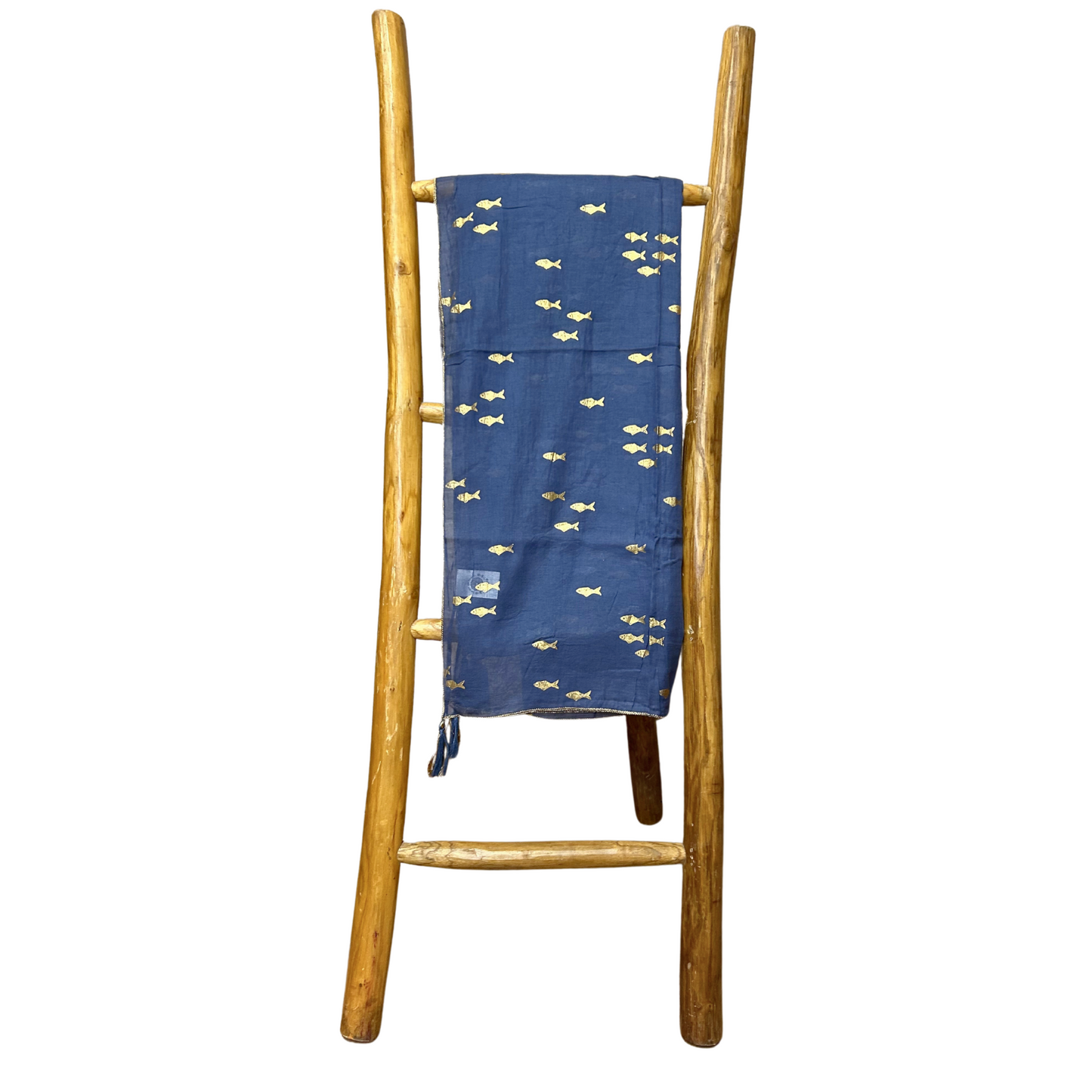 NOMAD SARI ON THE MED - Pareo/Sarong/Schal/Wickeltuch – ca. 180 x 110 cm - handbemalt Goldfisch blau-gold