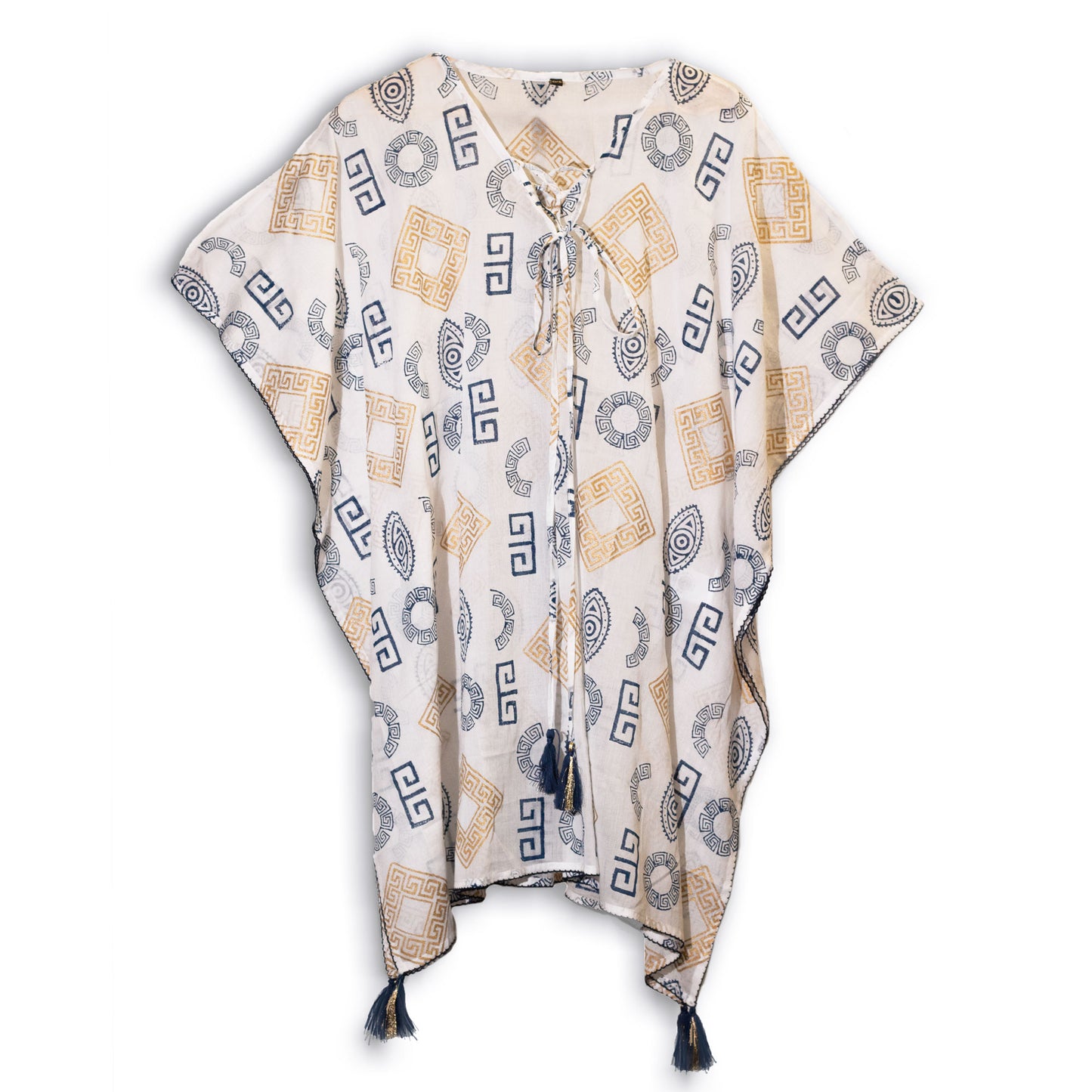 NOMAD SARI ON THE MED - Tunika/Kaftan – Einheitsgröße - handbemalt - Griechisches Motiv