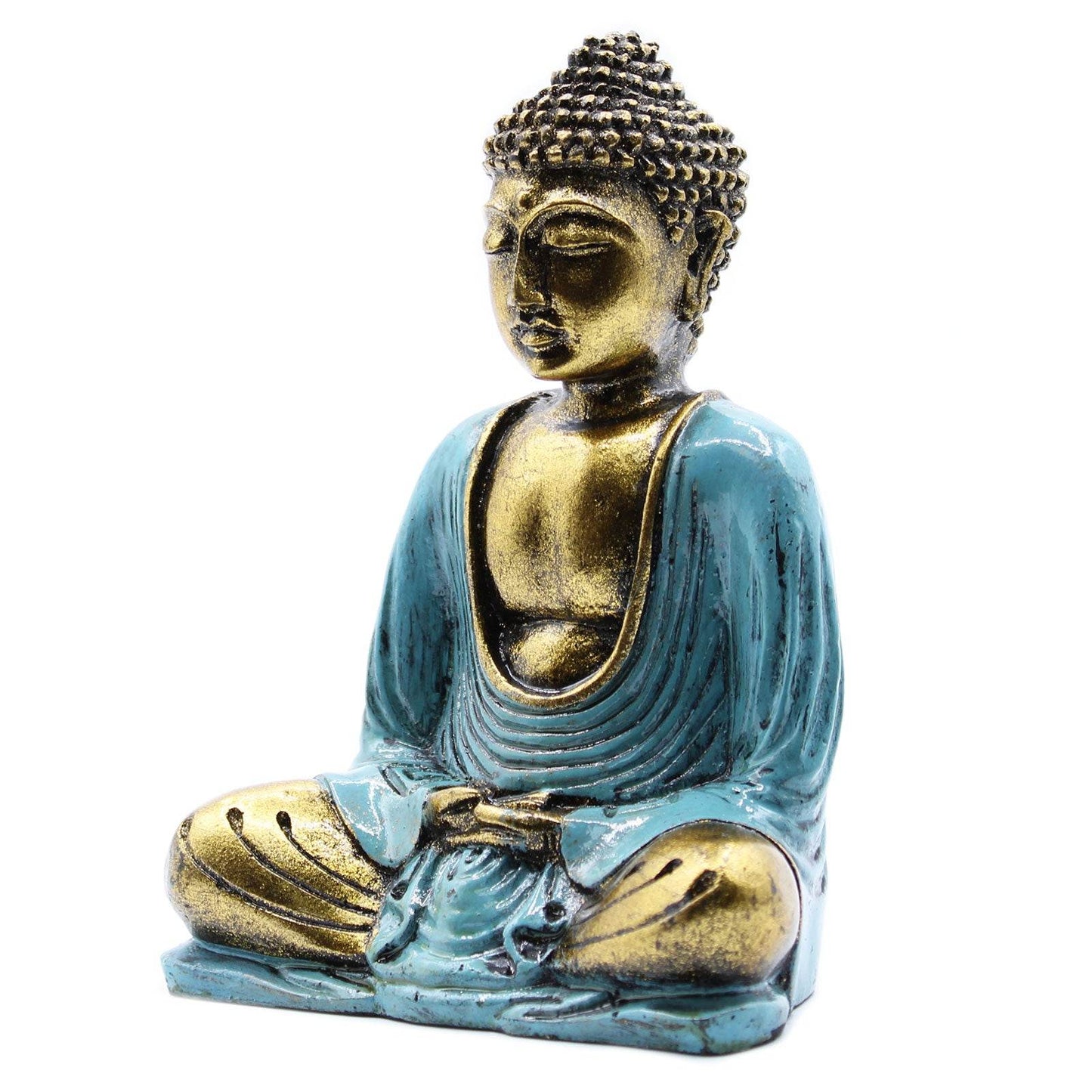 Buddha-Statue - Blaugrün-Gold - mittelgroß - Statuen & Figuren - Hauttempel