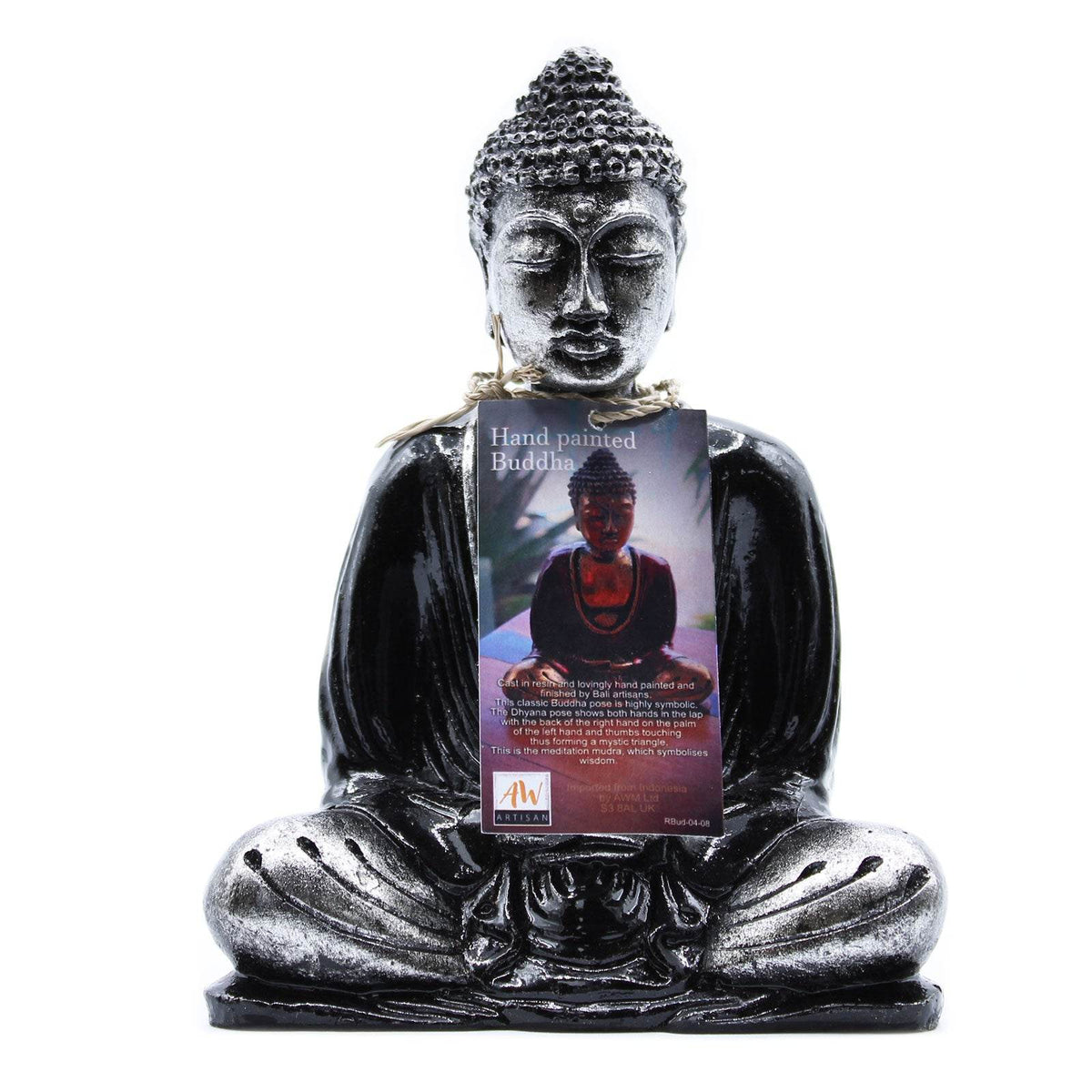 Buddha-Statue schwarz-grau – mit Produktetikett
