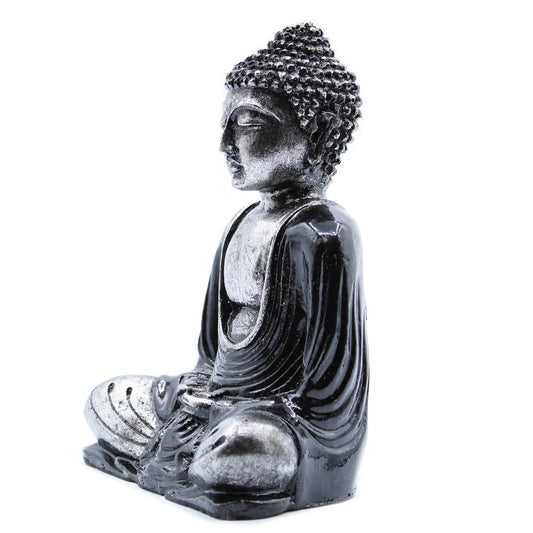 Buddha-Statue schwarz-grau – Seitenansicht