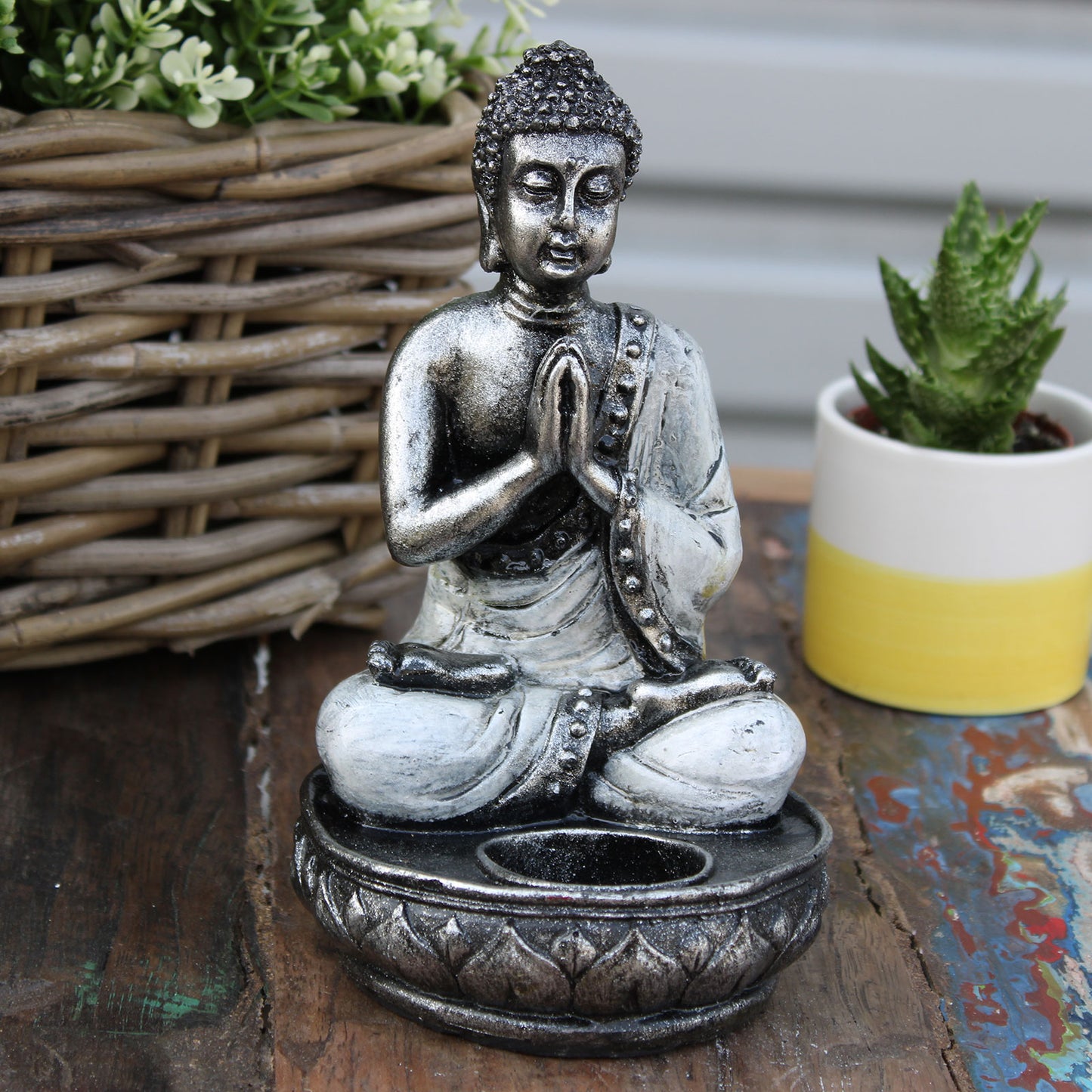 Buddha Statue Kerzenhalter - Weiß- mittelgroß