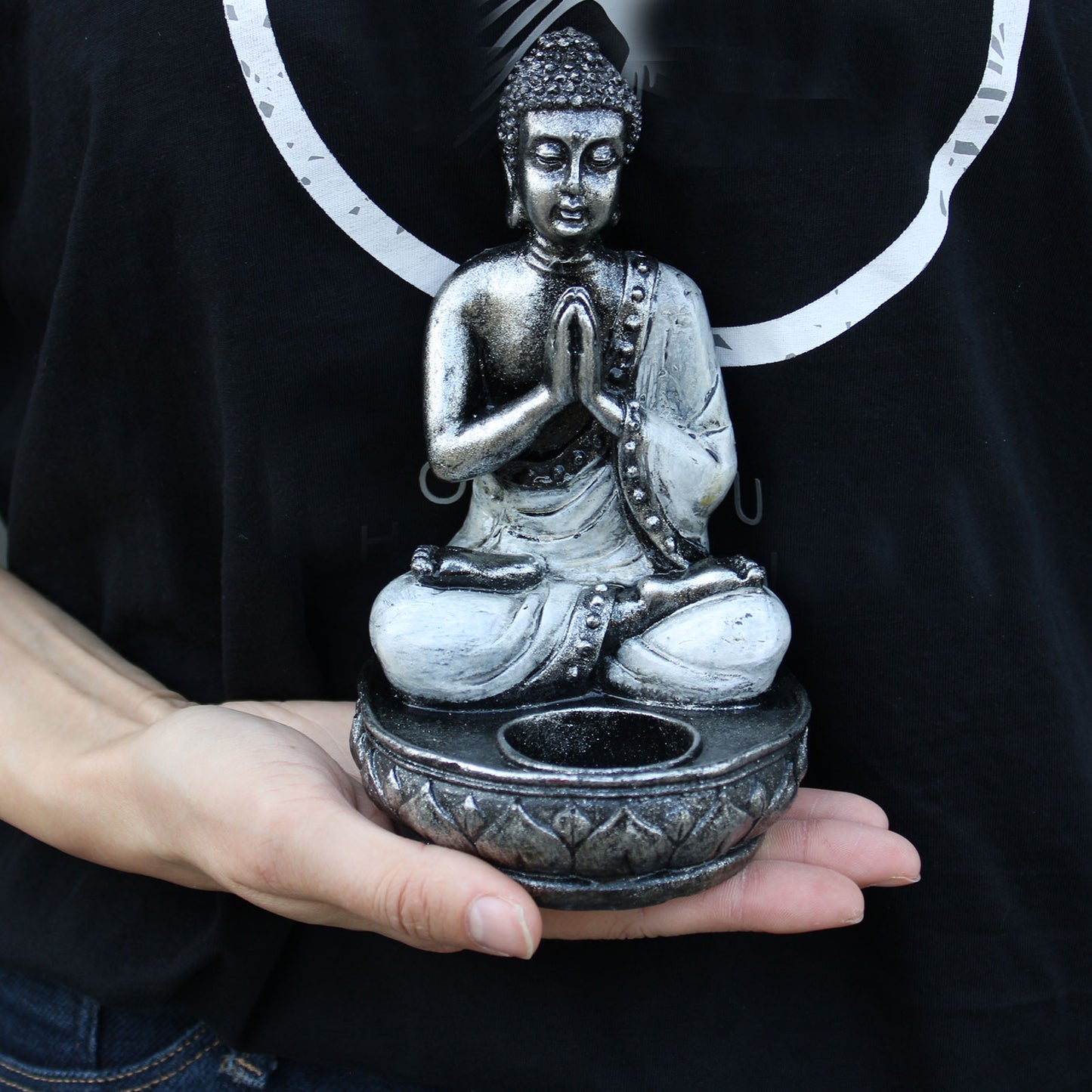 Buddha Statue Kerzenhalter - Weiß- mittelgroß