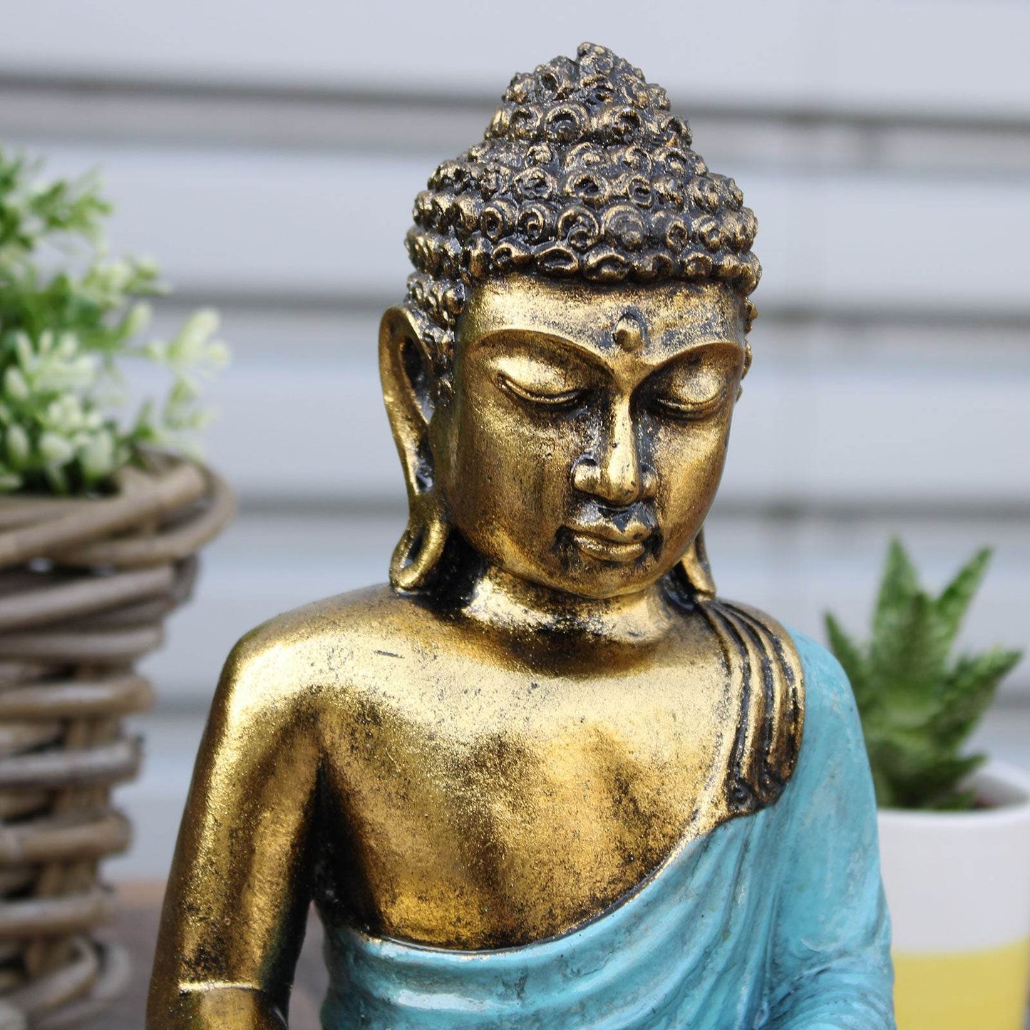 Buddha-Statue - Blaugrün-Gold - groß - Statuen & Figuren - Hauttempel