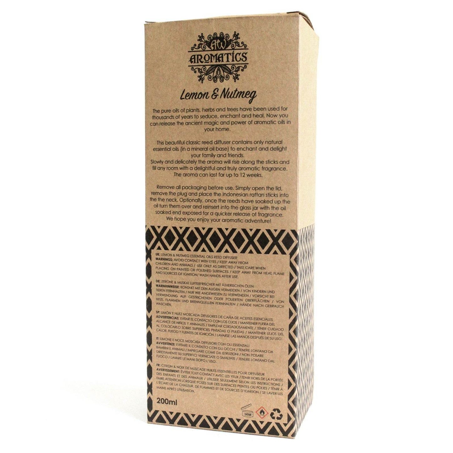 Zitrone & Muskatnuss Ätherisches Öl Rattanstäbchen Diffusor 200ml - Rattanstäbchen-Diffusor - Hauttempel