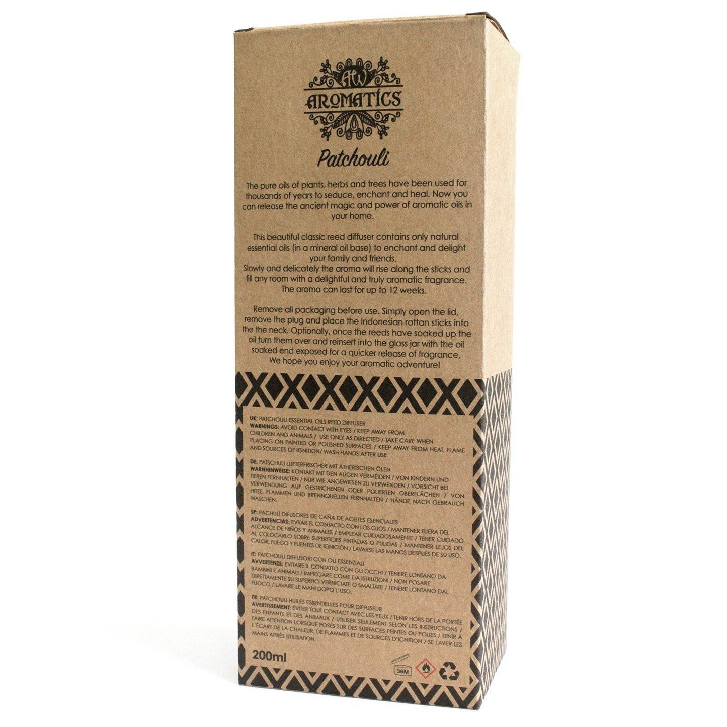 Patchouli Ätherisches Öl Rattanstäbchen Diffusor 200ml - Rattanstäbchen-Diffusor - Hauttempel