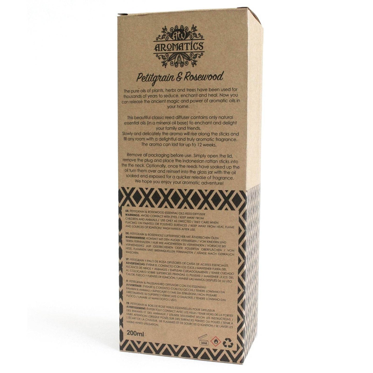 Petitgrain & Rosenholz Ätherisches Öl Rattanstäbchen Diffusor 200ml - Rattanstäbchen-Diffusor - Hauttempel