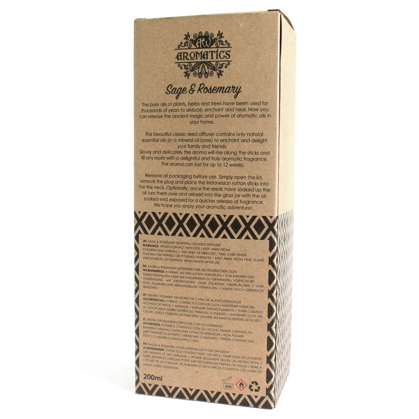 Salbei & Rosmarin Ätherisches Öl Rattanstäbchen Diffusor 200ml - Rattanstäbchen-Diffusor - Hauttempel