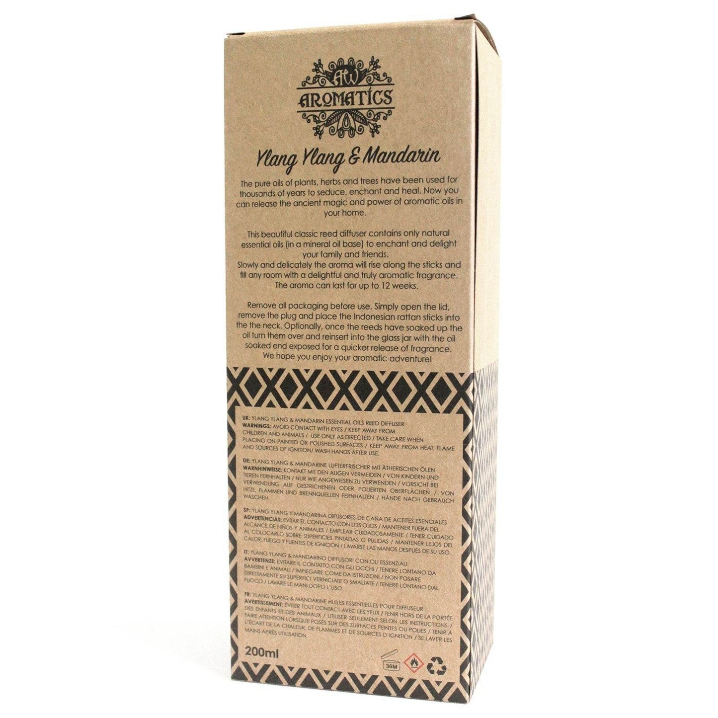 Ylang-Ylang & Mandarine Ätherisches Öl Rattanstäbchen Diffusor 200ml - Rattanstäbchen-Diffusor - Hauttempel