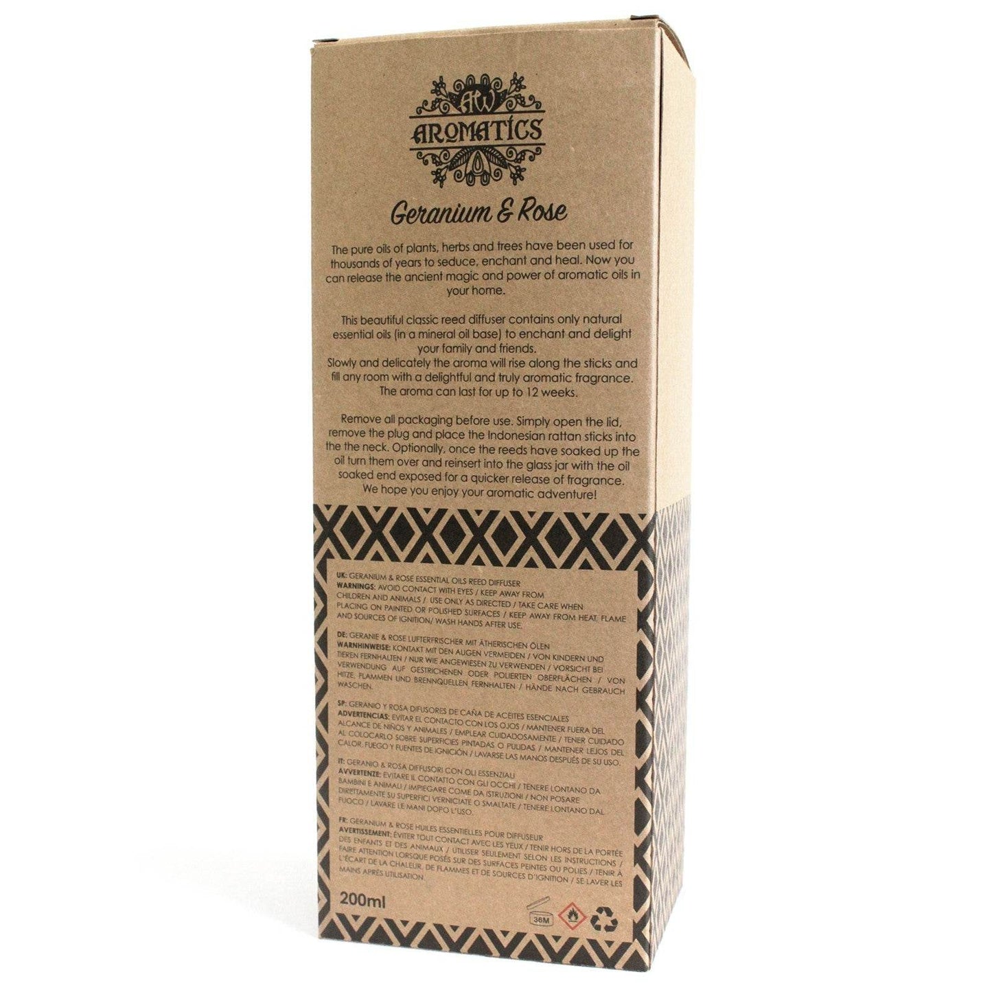 Geranie & Rose Ätherisches Öl Rattanstäbchen Diffusor 200ml - Rattanstäbchen-Diffusor - Hauttempel